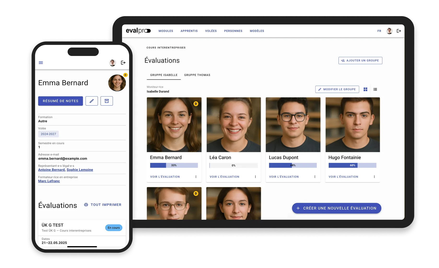 Eval Pro user interface on a tablet and a smartphone